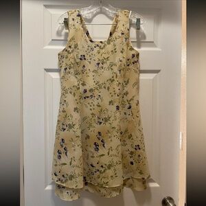 Vintage Scarlett Yellow Floral Sleeveless Dress Cross Back Double Hem Size 8